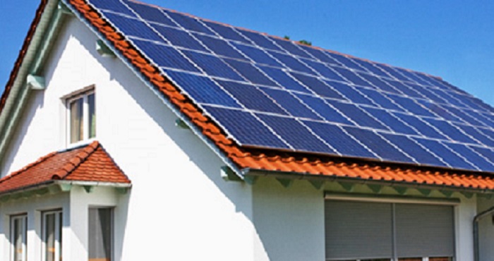 Rooftop panel array on a residential terrace