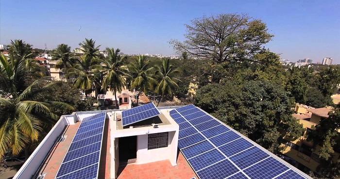 Panels mounted on a house roof