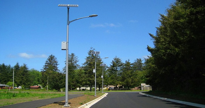 Solar street light on a public road
