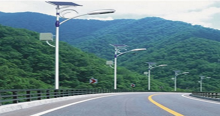 Street lighting on a campus road